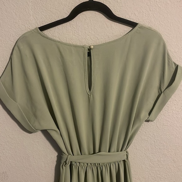 First Love Wrap Dress M Sage Green Maxi Belted Wedding Guest Modest Bridesmaid - Picture 7 of 14